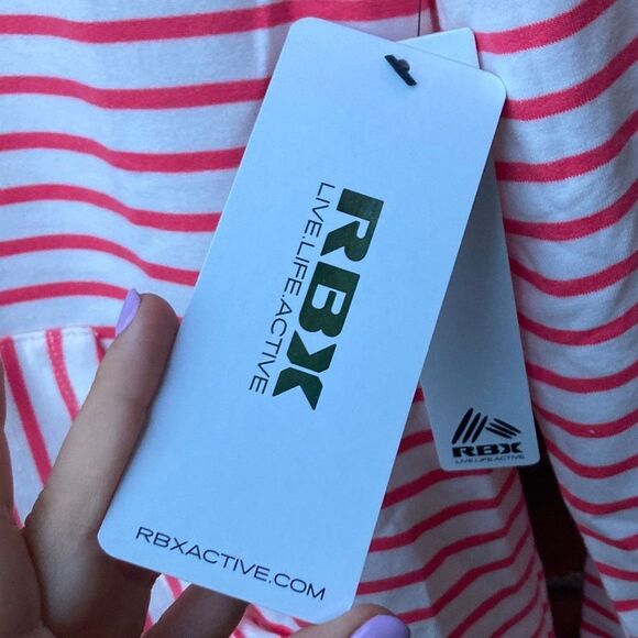 RBX Active Pink and White Striped Long Sleeve Pullover Hoodie - Picture 7 of 8